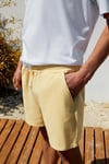 LEYTON Erkek Relaxed Fit Çift Cepli Beli Lastikli Keten Karışımlı Dokuma Sarı Şort & Bermuda