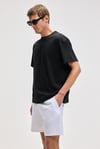 LEYTON Erkek Relaxed Fit Çift Cepli Beli Lastikli Keten Karışımlı Dokuma Beyaz Şort & Bermuda