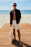 LEYTON Erkek Relaxed Fit Çift Cepli Beli Lastikli Keten Karışımlı Dokuma Ekru Şort & Bermuda