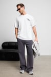 LIGHT Erkek Organik Pamuklu Bisiklet Yakalı Nakış Ve Baskı Detaylı Oversıze Fit Beyaz T-Shirt