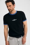 LIGNE Erkek Yumuşak Ve Esnek Kumaşlı Kontras Biyeli Baskı Detaylı Siyah T-Shirt