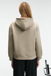 LIORAEN Kadın Baskılı Relaxed Kanguru Cepli Kapüşonlu Taş Rengi Sweatshirt