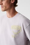 LORENNO Erkek Göğüs Baskılı %100 Organik Pamuklu Bisiklet Yaka Lila T-Shirt