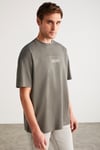 LORENZO Erkek Özel Dokulu Kumaşlı %100 Pamuk Düğme Detaylı Regular Gri T-Shirt