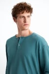 LORENZO Erkek Yaka Özel Dokulu Kumaşlı Regular Fit Yeşil T-Shirt