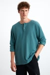 LORENZO Erkek Yaka Özel Dokulu Kumaşlı Regular Fit Yeşil T-Shirt