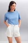 LOTTIE Kadın %100 Organik Pamuklu Regular Kalıp Bisiklet Yaka Basic Kısa Kollu İndigo T-Shirt