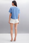 LOTTIE Kadın %100 Organik Pamuklu Regular Kalıp Bisiklet Yaka Basic Kısa Kollu İndigo T-Shirt