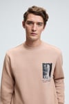 LUCIAN Erkek Göğsü Ve Sırtı Baskılı Yuvarlak Yaka Regular Fit Vizon Sweatshirt