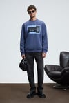 LUCIAN Erkek Göğsü Ve Sırtı Baskılı Yuvarlak Yaka Regular Fit İndigo Sweatshirt