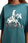 MAJER Kadın %100 Organik Pamuklu Western Tema Baskılı Regular Fit Yeşil T-Shirt