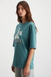MAJER Kadın %100 Organik Pamuklu Western Tema Baskılı Regular Fit Yeşil T-Shirt