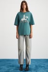 MAJER Kadın %100 Organik Pamuklu Western Tema Baskılı Regular Fit Yeşil T-Shirt