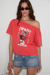 MANAIA Kadın %100 Organik Pmauklu Tek Omuzu Açık Dünya Kupasına Özel Baskılı Pembe T-Shirt
