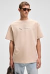 MANOL Erkek Bisiklet Yaka %100 Organik Pamuklu Oversize Fit Bej T-Shirt