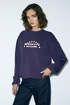 MARIELA Kadın Yuvarlak Yaka Baskı Detaylı Oversıze Mor Sweatshirt
