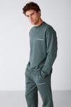 MARSHALL Erkek Pamuklu İçi Polarlı Nakışlı Relaxed Koyu Yeşil Eşofman Takımı