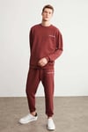 MARSHALL Erkek Pamuklu İçi Polarlı Nakışlı Relaxed Bordo Eşofman Takımı