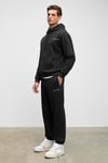 MARSHALLHOODIE Erkek Pamuklu İçi Polarlı Nakışlı Relaxed Siyah Eşofman Takımı