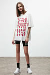 MAYBE Kadın Yazı Kalıp Baskılı Oversize Fit %100 Organik Pamuklu Bisiklet Yaka Beyaz T-Shirt