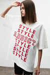 MAYBE Kadın Yazı Kalıp Baskılı Oversize Fit %100 Organik Pamuklu Bisiklet Yaka Beyaz T-Shirt