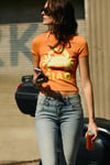 MECHELEN Kadın Yumuşak Ve Esnek Baskılı Yuvarlak Yakalı Kısa Kol Turuncu T-Shirt
