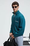 MERRICK Erkek Sırt Baskılı Cebi Nakışlı Yarım Fermuarlı Kolu Lastikli Dik Yaka Regular Fit Yeşil Sweatshirt
