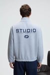 MERRICK Erkek Sırt Baskılı Cebi Nakışlı Yarım Fermuarlı Kolu Lastikli Dik Yaka Regular Fit Grimelanj Sweatshirt