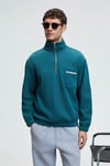 MERRICK Erkek Sırt Baskılı Cebi Nakışlı Yarım Fermuarlı Kolu Lastikli Dik Yaka Regular Fit Yeşil Sweatshirt