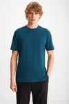 MICHEL Erkek Slim Fit Dar Kesim %100 Organik Pamuklu Yana Kayan Dikişli  Basic Örme Petrol Mavisi T-Shirt