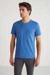 MICHEL Erkek Slim Fit Dar Kesim %100 Organik Pamuklu Yana Kayan Dikişli  Basic Örme Mavi T-Shirt
