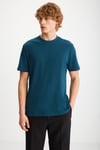 MICHEL Erkek Slim Fit Dar Kesim %100 Organik Pamuklu Yana Kayan Dikişli  Basic Örme Petrol Mavisi T-Shirt