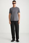 MICHEL Erkek Slim Fit Dar Kesim %100 Organik Pamuklu Yana Kayan Dikişli  Basic Örme Koyu Gri T-Shirt
