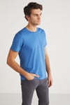 MICHEL Erkek Slim Fit Dar Kesim %100 Organik Pamuklu Yana Kayan Dikişli  Basic Örme Mavi T-Shirt