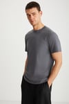 MICHEL Erkek Slim Fit Dar Kesim %100 Organik Pamuklu Yana Kayan Dikişli  Basic Örme Koyu Gri T-Shirt
