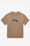 MILENNIAL Erkek Oversize Fit %100 Pamuk Kalın Dokulu Baskılı Koyu Bej T-Shirt
