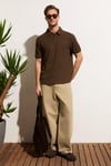 MINNUTU Erkek Organik Pamuklu Polo Yakalı Regular Fit Kahverengi T-Shirt