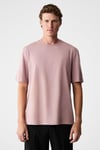 MOCASSIN Erkek %100 Pamuk Baskılı Relaxed Fit Yuvarlak Yaka Kısa Kollu Koyu Pembe T-Shirt