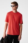 MOCASSIN Erkek %100 Pamuk Baskılı Relaxed Fit Yuvarlak Yaka Kısa Kollu Kırmızı T-Shirt