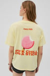 MOCHI Kadın %100 Organik Pamuklu Yuvarlak Yakalı Baskılı Sarı T-Shirt
