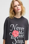 MOKILA Kadın Yumuşak Ve Esnek Kumaşlı Baskı Detaylı Bisiklet Yakalı Antrasit T-Shirt