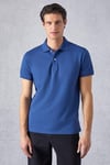 MONAGHAN Erkek Polo Yaka Relaxed Fit Patlı Düğmeli Kısa Kollu Mavi T-Shirt