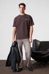 MOTI Erkek Göğsü Sırtı Baskılı %100 Organik Pamuk Oversize Fit Bisiklet Yaka Kahverengi T-Shirt