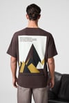 MOTI Erkek Göğsü Sırtı Baskılı %100 Organik Pamuk Oversize Fit Bisiklet Yaka Kahverengi T-Shirt
