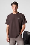 MOTI Erkek Göğsü Sırtı Baskılı %100 Organik Pamuk Oversize Fit Bisiklet Yaka Kahverengi T-Shirt