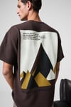 MOTI Erkek Göğsü Sırtı Baskılı %100 Organik Pamuk Oversize Fit Bisiklet Yaka Kahverengi T-Shirt