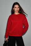 MOTION Kadın Organik Pamuklu İçi Polarlı Yuvarlak Yaka Patch Detaylı Oversize Kırmızı Sweatshirt