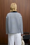 MUSE Kadın Çizgili Triko Polo Yakalı Regular Fit Lacivert Sweatshirt