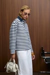 MUSE Kadın Çizgili Triko Polo Yakalı Regular Fit Lacivert Sweatshirt