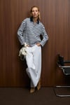 MUSE Kadın Çizgili Triko Polo Yakalı Regular Fit Lacivert Sweatshirt